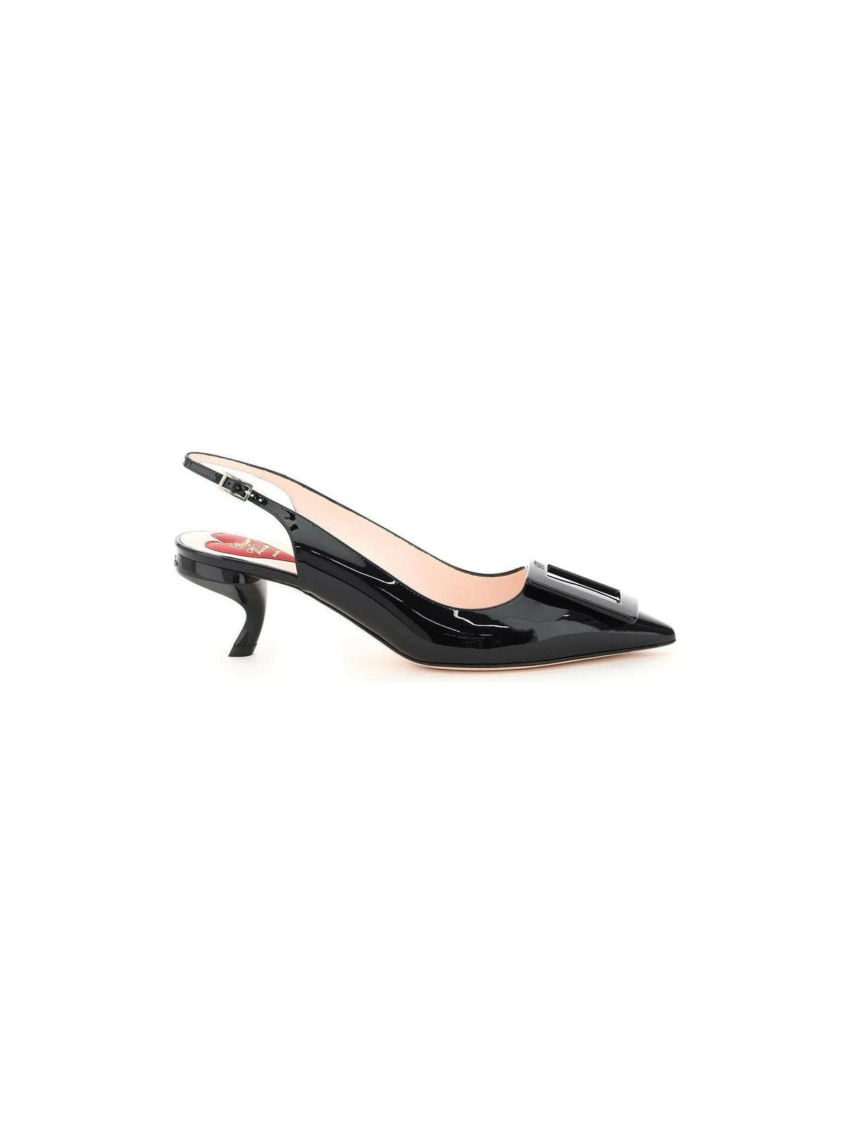 Patent Virgule Lacquered Buckle Slingback Pumps.