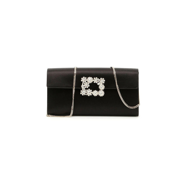 Satin Flower Strass Buckle Clutch on Chain.