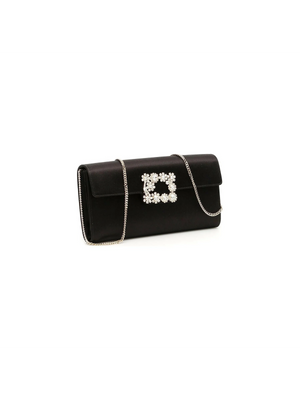 Satin Flower Strass Buckle Clutch on Chain.