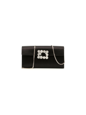 Satin Flower Strass Buckle Clutch on Chain.