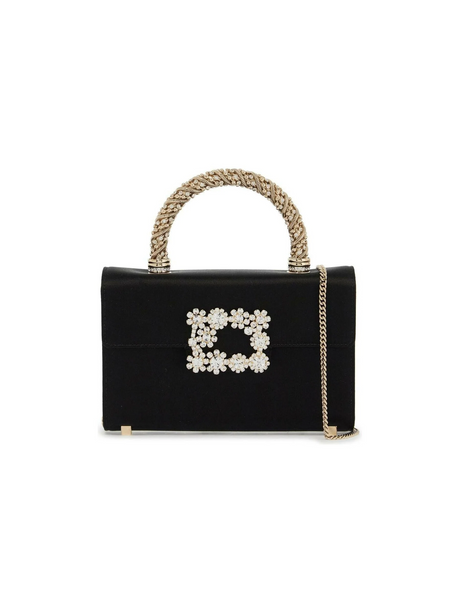 Satin Flower Strass Jewel Buckle Clutch Mini Bag.