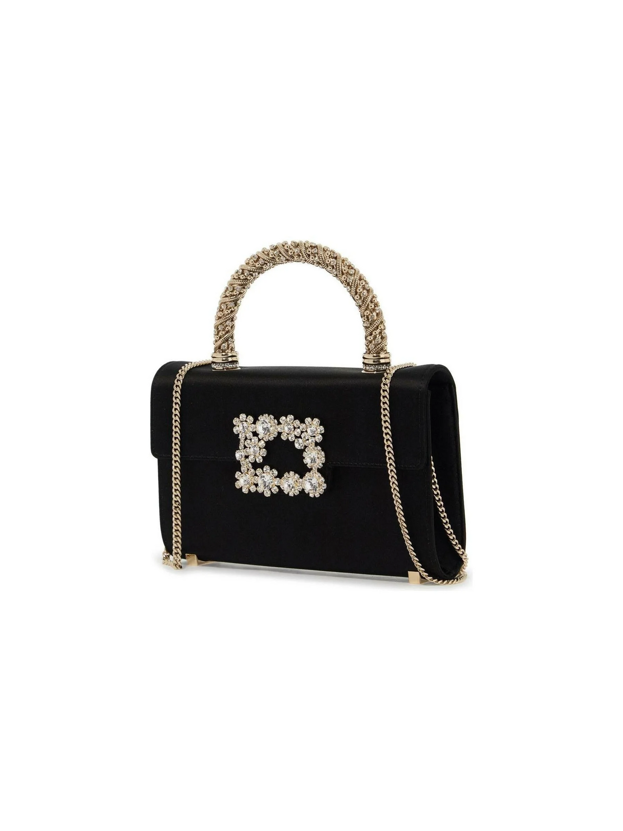 Satin Flower Strass Jewel Buckle Clutch Mini Bag.