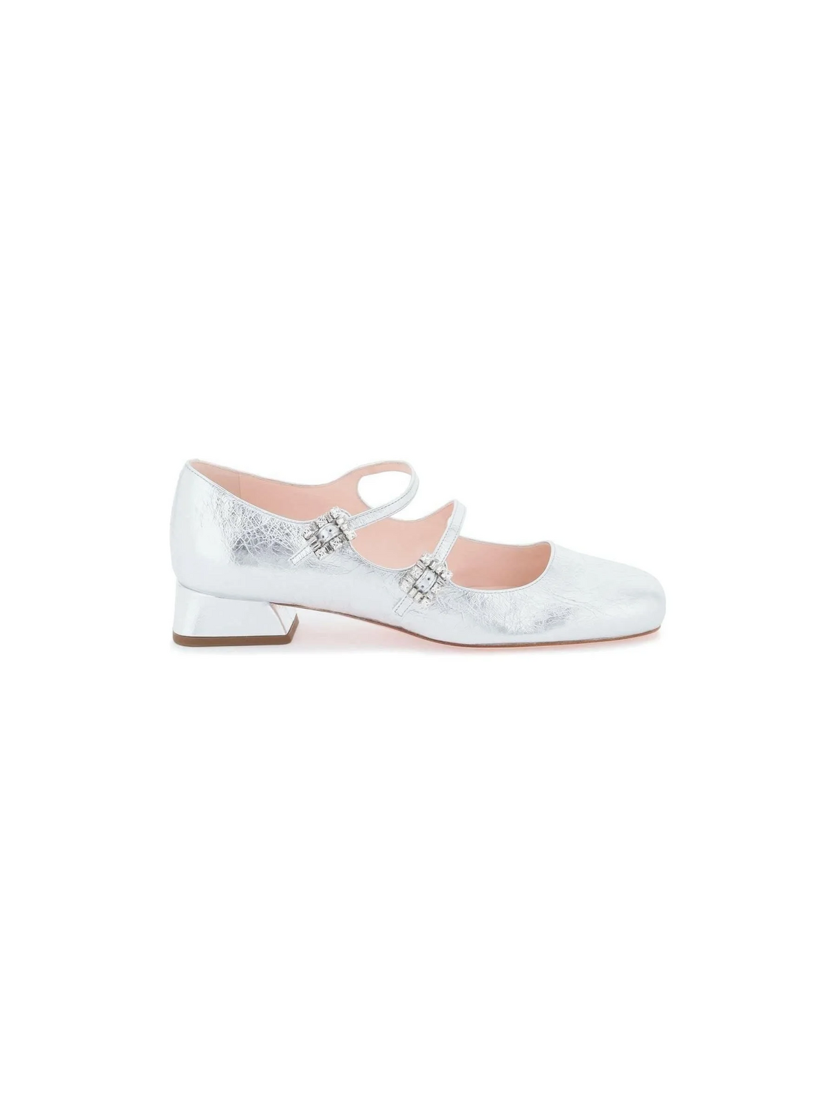 Silver Mini Très Vivier Strass Buckle Babies Leather Ballerinas ROGER VIVIER JOHN JULIA.