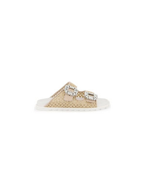 Slidy Viv' Strass Buckle Raffia Slides ROGER VIVIER JOHN JULIA.