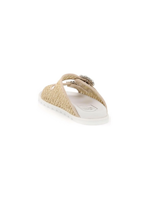 Slidy Viv' Strass Buckle Raffia Slides ROGER VIVIER JOHN JULIA.