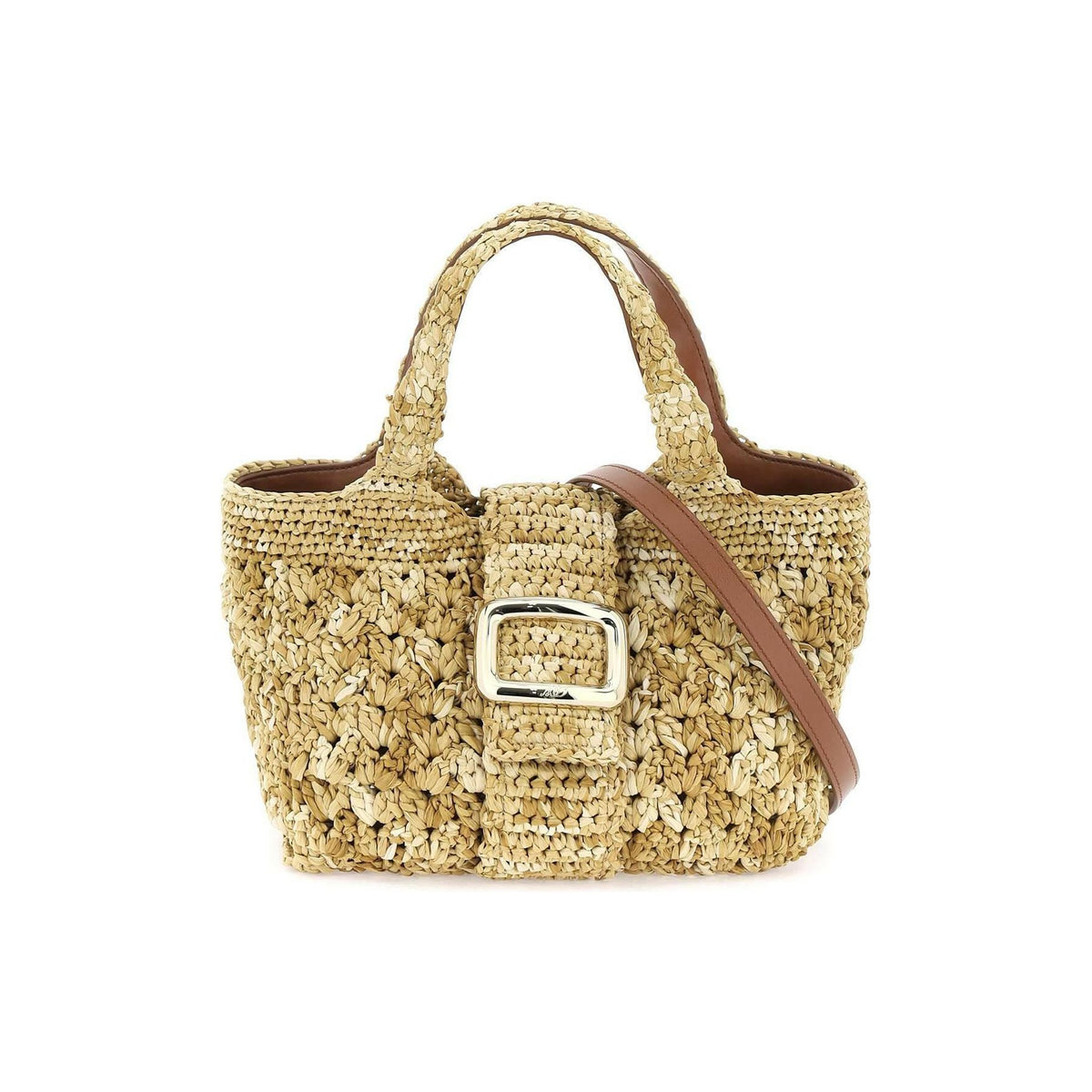 Viv' Choc Crochet Raffia Shopping Bag with Leather Details ROGER VIVIER JOHN JULIA.