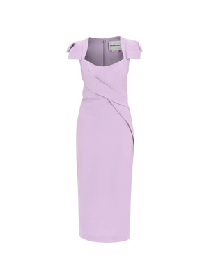 Cap Sleeve Wool and Silk Crêpe Midi Dress.