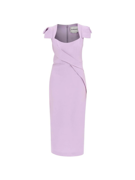 Cap Sleeve Wool and Silk Crêpe Midi Dress.