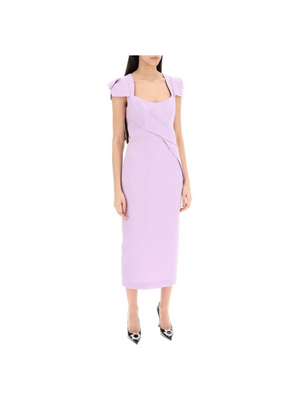 Cap Sleeve Wool and Silk Crêpe Midi Dress.