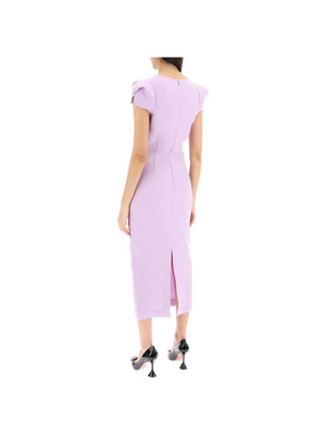 Cap Sleeve Wool and Silk Crêpe Midi Dress.