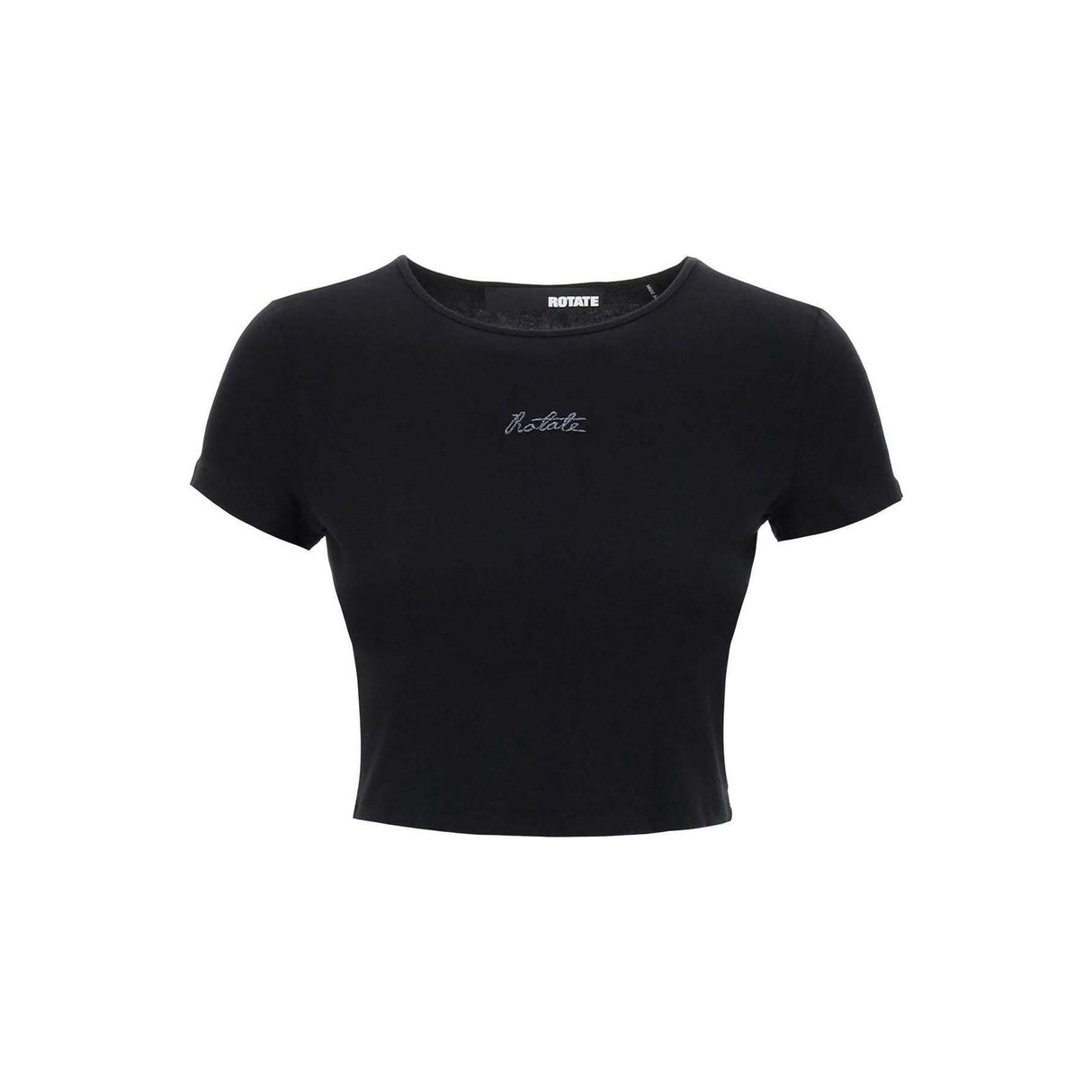 Black Logo Cropped Organic Cotton-Blend T-Shirt ROTATE JOHN JULIA.