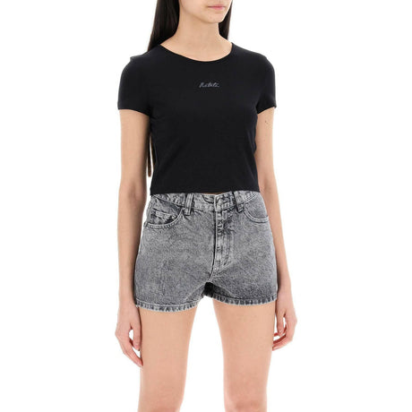 Black Logo Cropped Organic Cotton-Blend T-Shirt ROTATE JOHN JULIA.