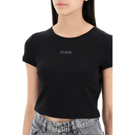 Black Logo Cropped Organic Cotton-Blend T-Shirt ROTATE JOHN JULIA.