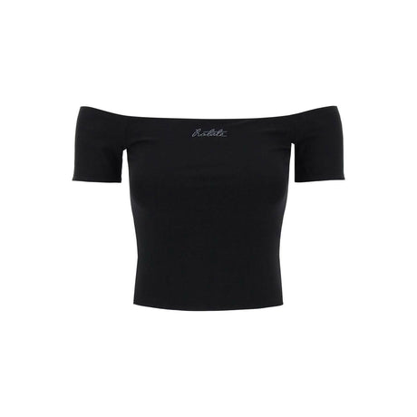 Black Off-Shoulder Organic Cotton-Blend Logo Top ROTATE JOHN JULIA.