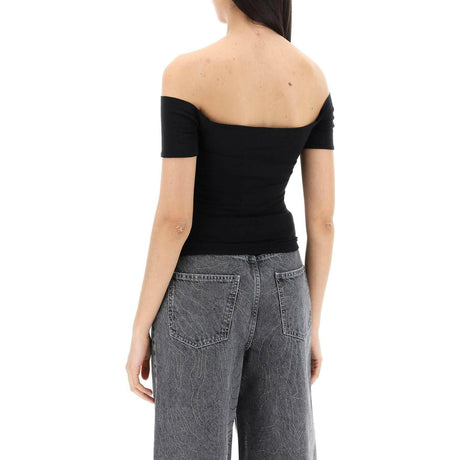 Black Off-Shoulder Organic Cotton-Blend Logo Top ROTATE JOHN JULIA.