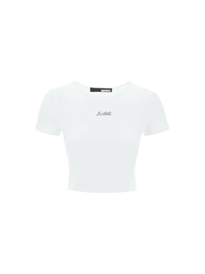 ROTATE-Cropped Bright Logo Organic Cotton-Blend Cropped T-Shirt-JOHN JULIA