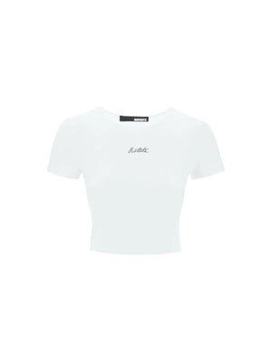 ROTATE-Cropped Bright Logo Organic Cotton-Blend Cropped T-Shirt-JOHN JULIA