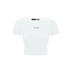 Cropped Bright White Logo Organic Cotton-Blend Cropped T-Shirt ROTATE JOHN JULIA.