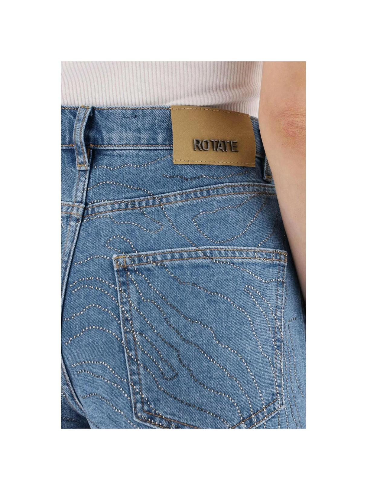 Denim Shorts With Rhinestone.