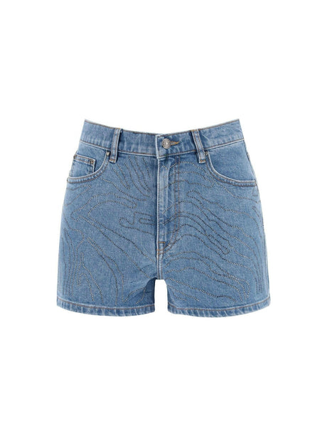 Denim Shorts With Rhinestone.