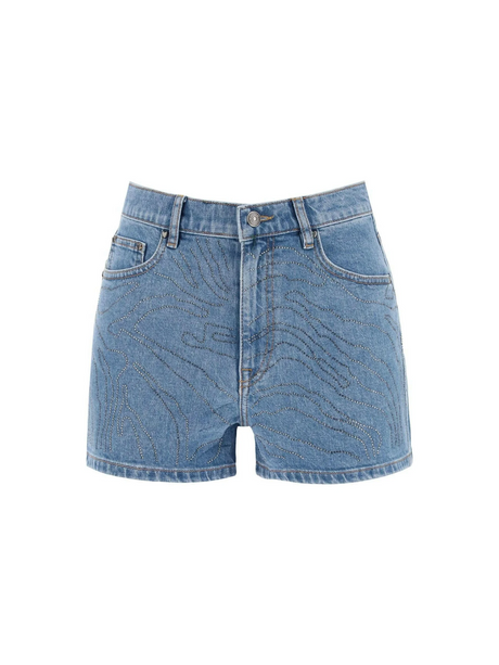 Denim Shorts With Rhinestone.