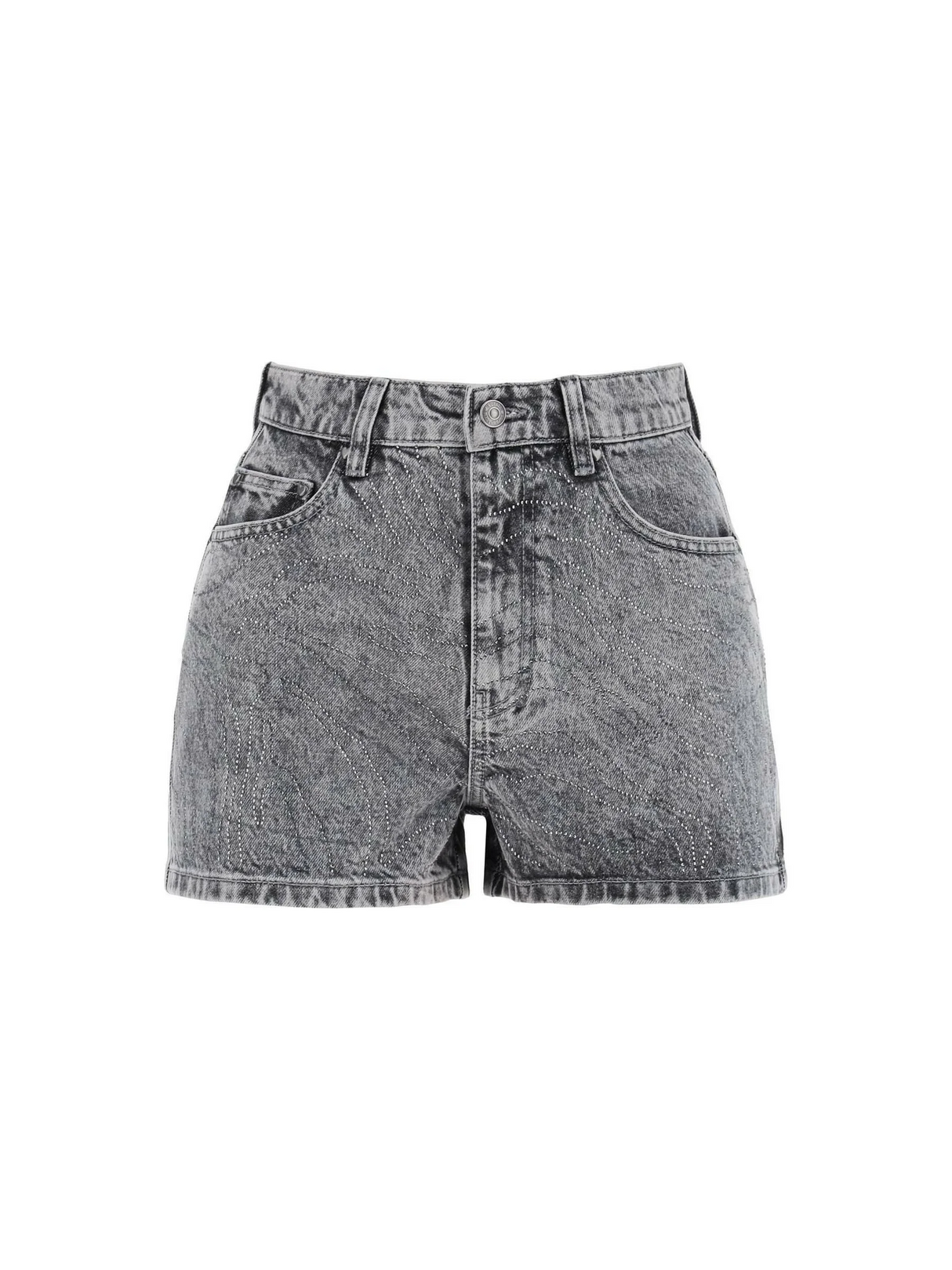 Grey Rhinestone Denim Shorts ROTATE JOHN JULIA.