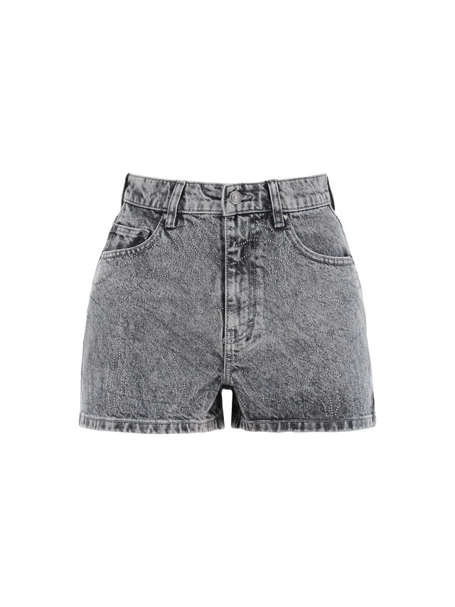 Grey Rhinestone Denim Shorts ROTATE JOHN JULIA.