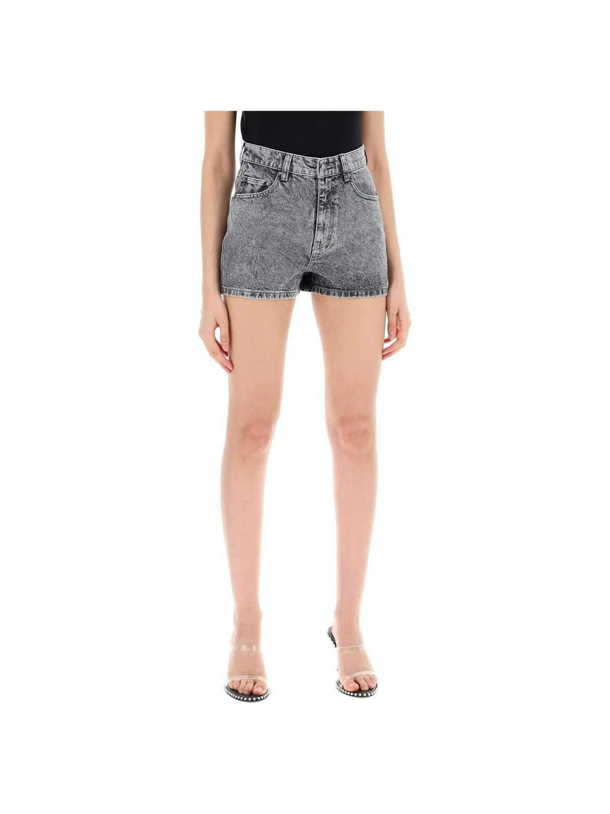 Grey Rhinestone Denim Shorts ROTATE JOHN JULIA.