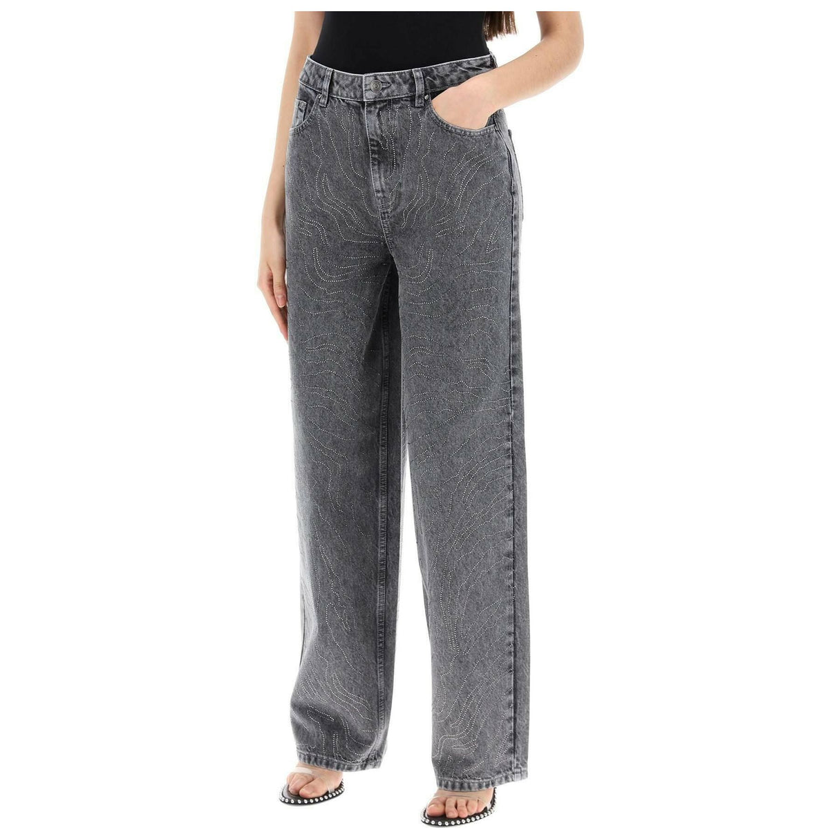 Grey Rhinestone Wide-Leg Jeans ROTATE JOHN JULIA.