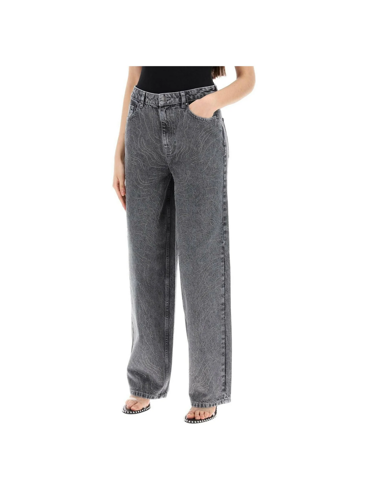 Grey Rhinestone Wide-Leg Jeans ROTATE JOHN JULIA.