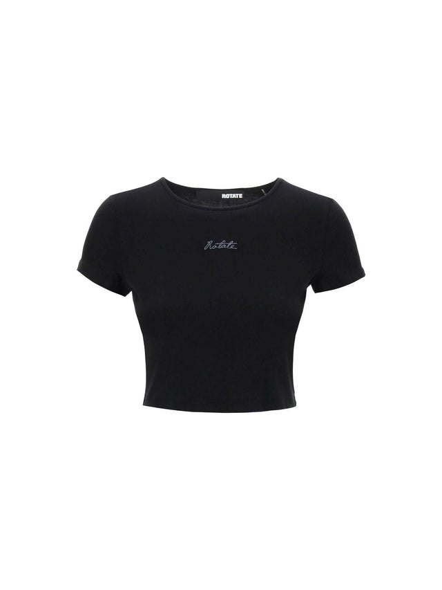 Black Logo Cropped Organic Cotton-Blend T-Shirt ROTATE JOHN JULIA.