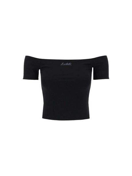 Black Off-Shoulder Organic Cotton-Blend Logo Top ROTATE JOHN JULIA.