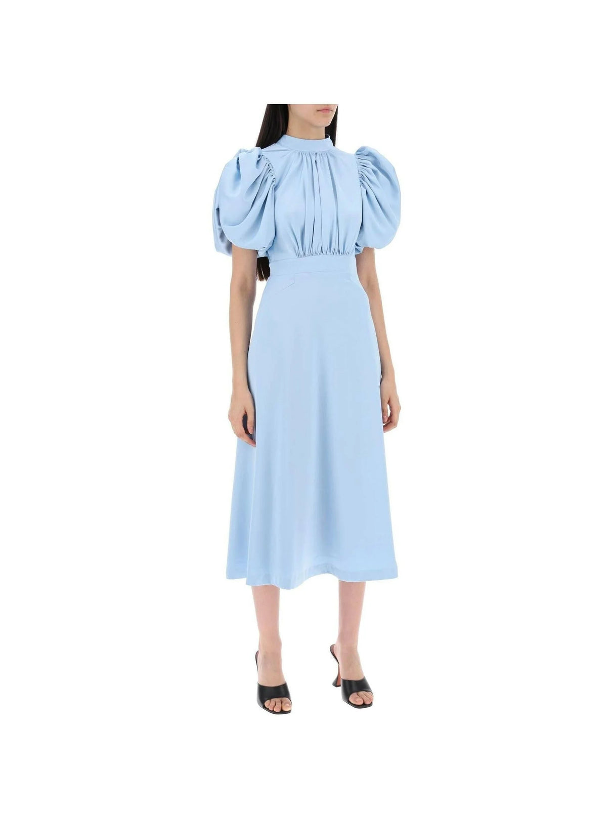 Puff Sleeve Satin Midi Dress-Rotate-JOHN JULIA