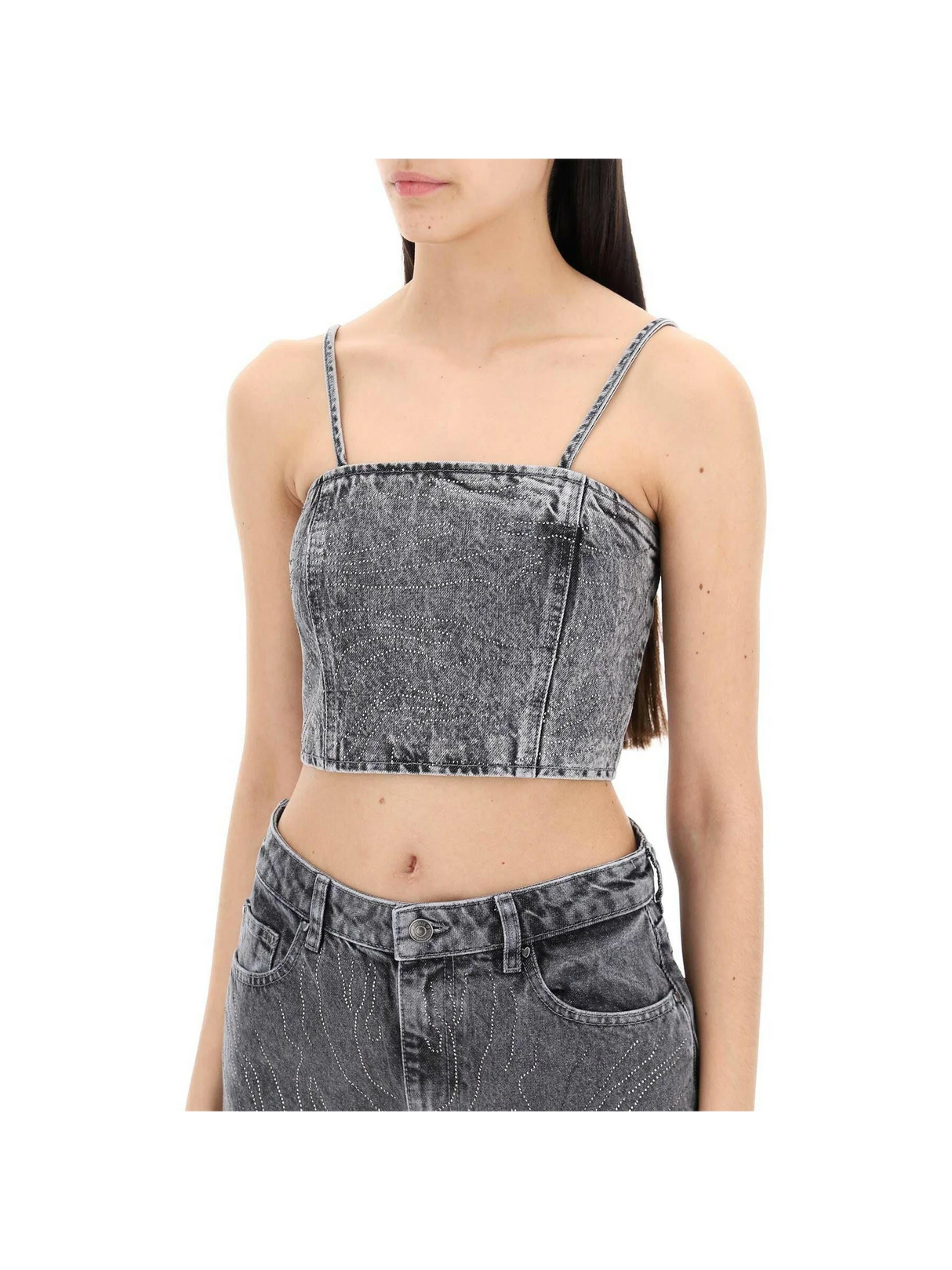 Rhinestone Crop Denim Top.