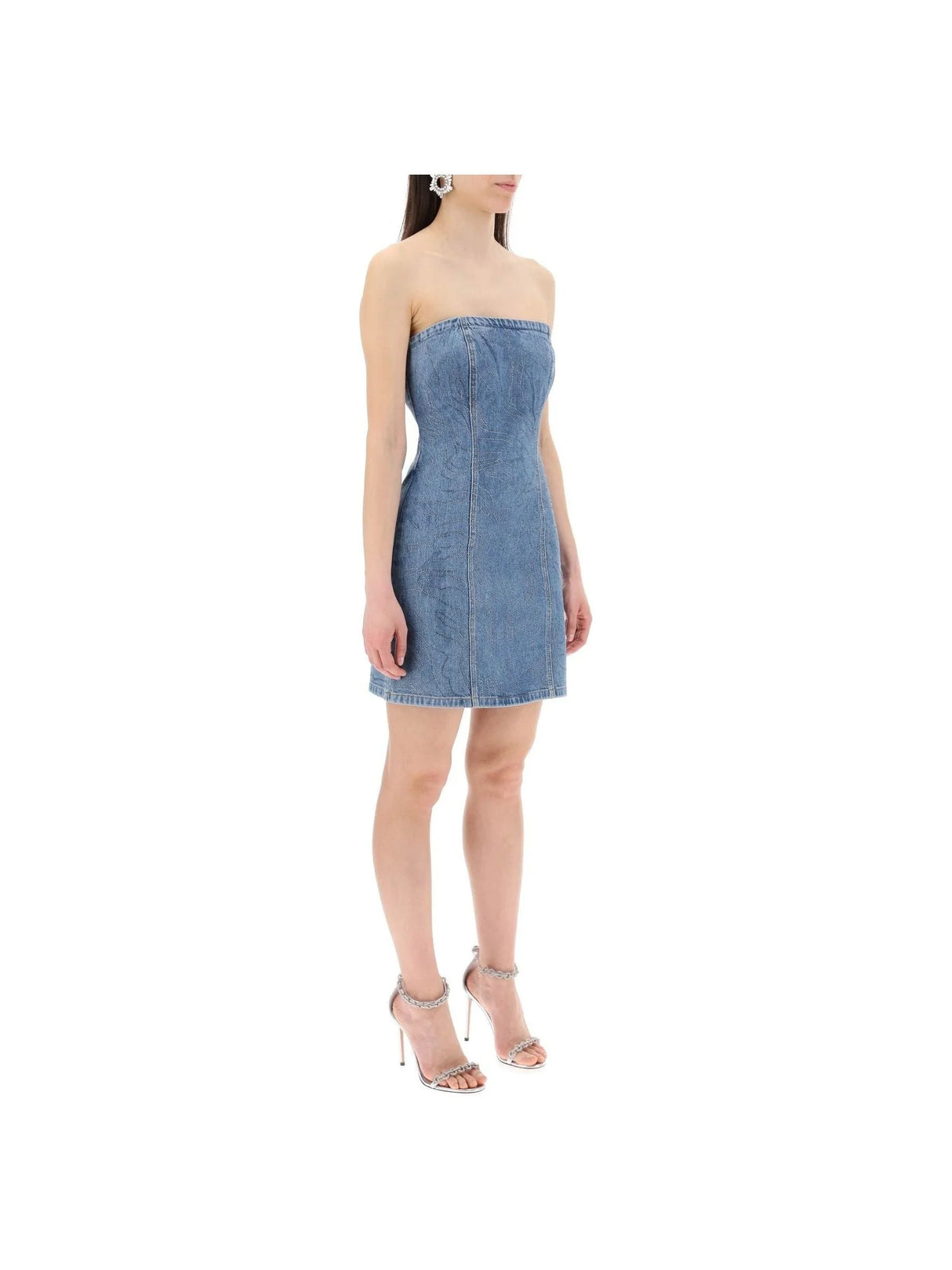 Rhinestone Embellished Denim Mini Dress - Women > Clothing > Dresses > Mini