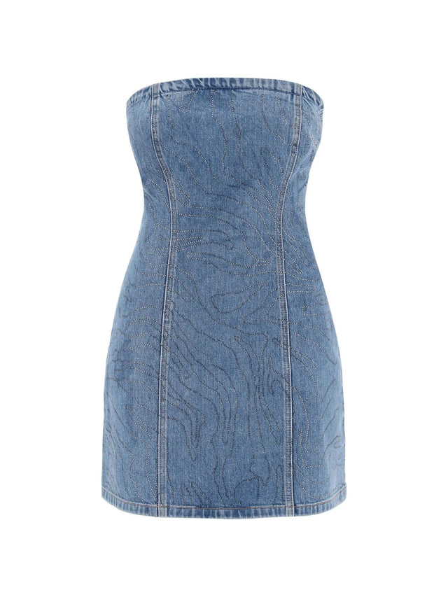 Rhinestone Embellished Denim Mini Dress - 30 - Women > Clothing > Dresses > Mini