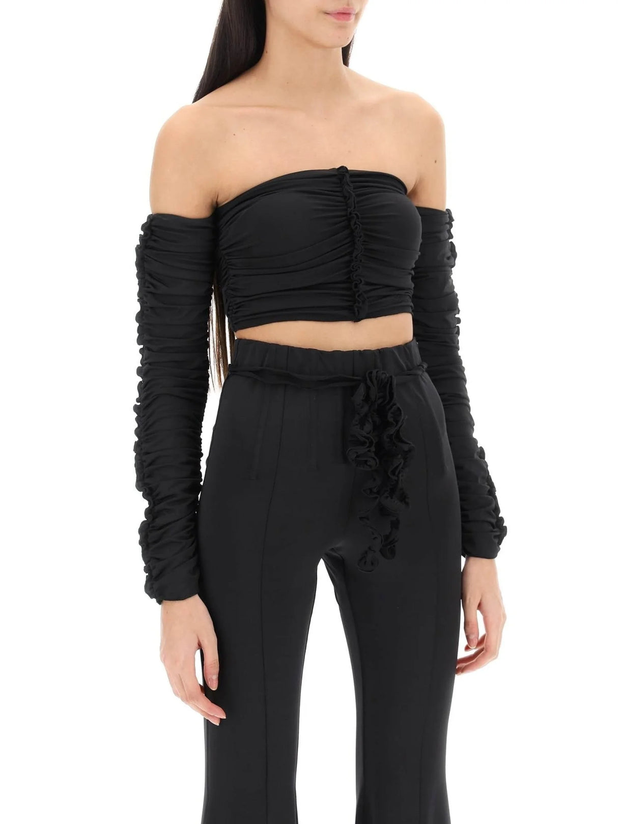 Ruched Off-shoulder Cropped Top