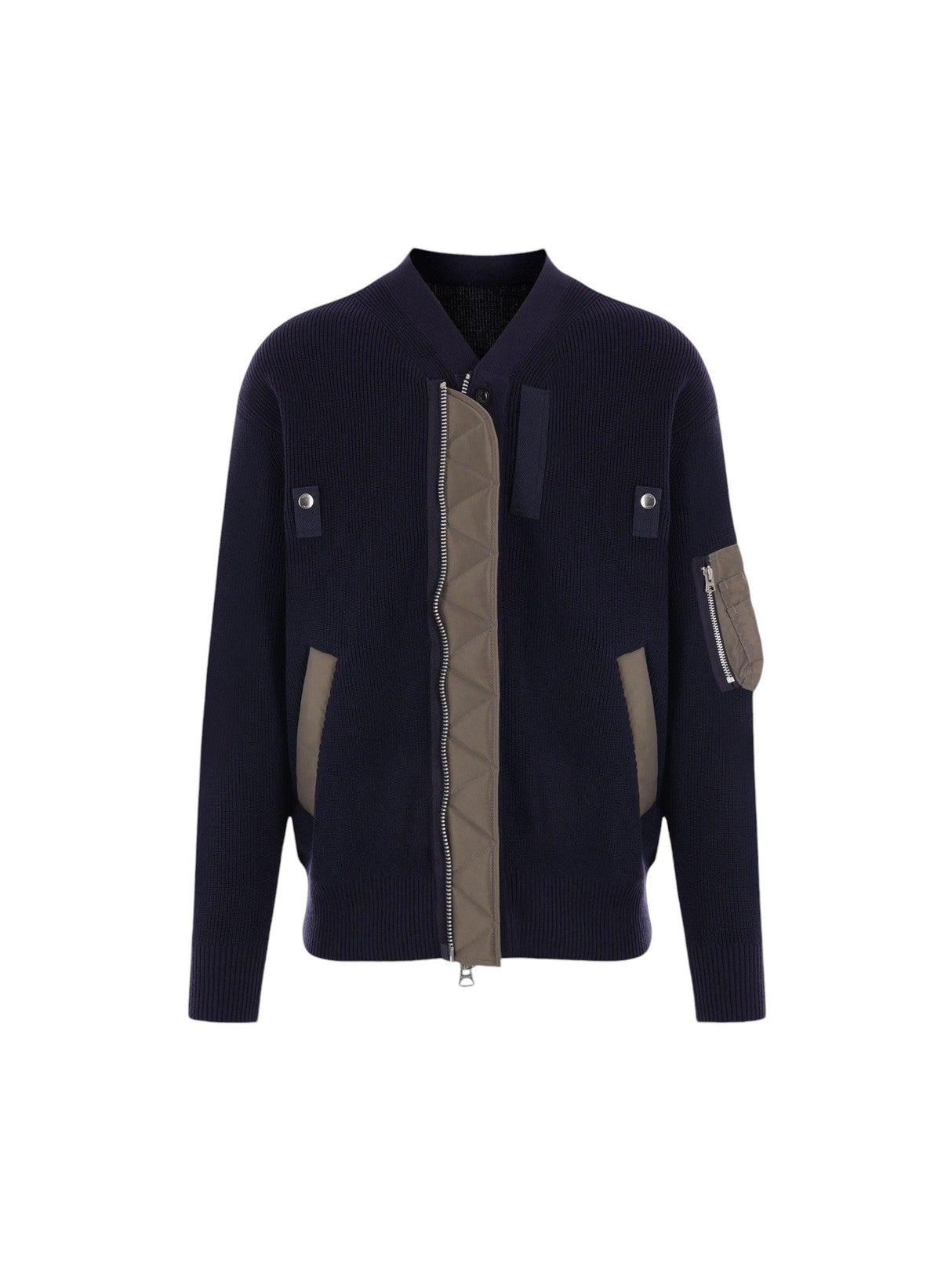 Cotton Blend Full-zip Cardigan-SACAI-JOHN JULIA