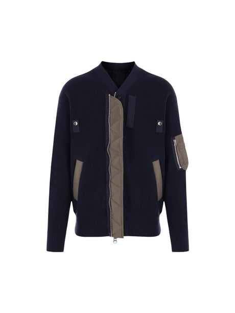 Cotton Blend Full-zip Cardigan-SACAI-JOHN JULIA