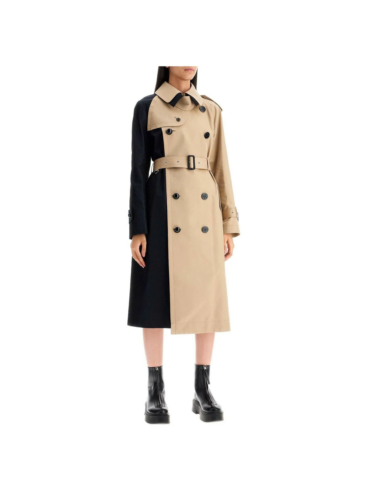 Cotton Gabardine Color Block Coat.