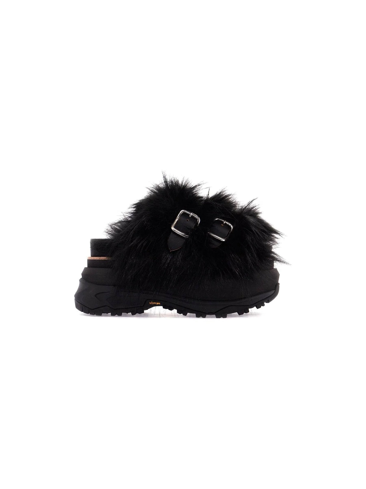 Faux Fur Strap Leather Slides - Women > Shoes > Sandals