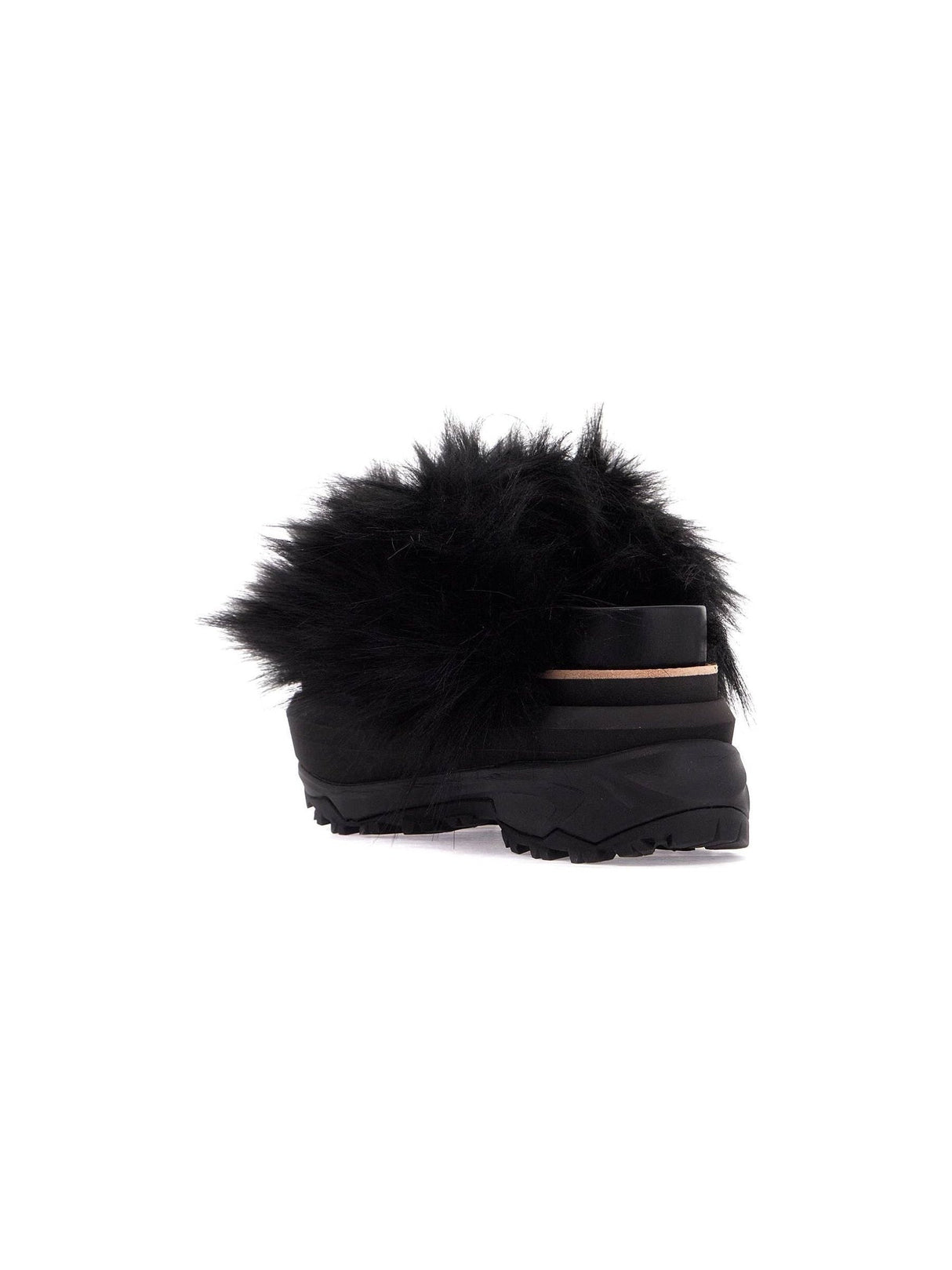 Faux Fur Strap Leather Slides