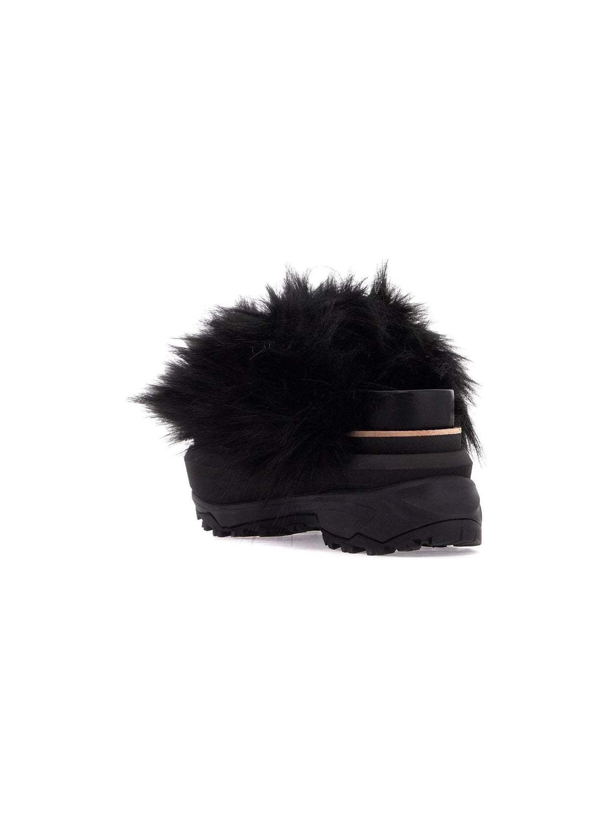 Faux Fur Strap Leather Slides - Women > Shoes > Sandals