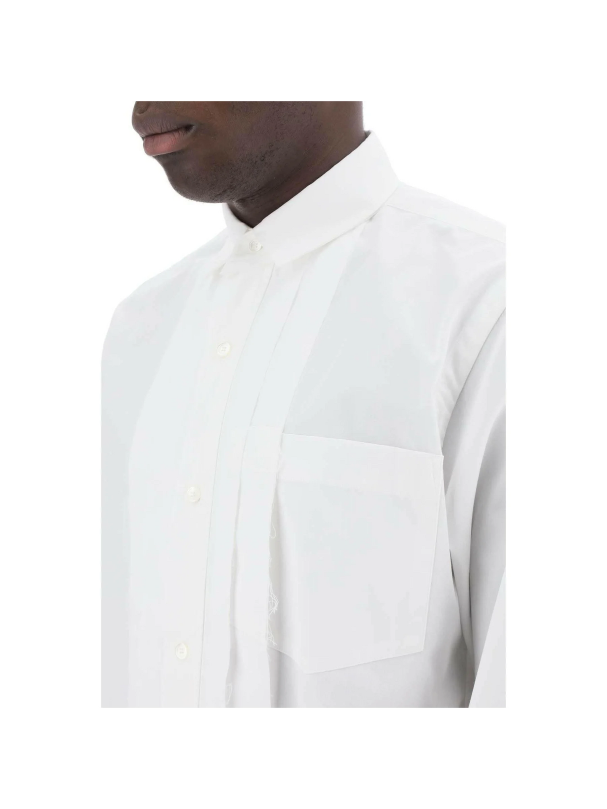 White Front-Placket Layered Cotton-Blend Shirt SACAI JOHN JULIA.