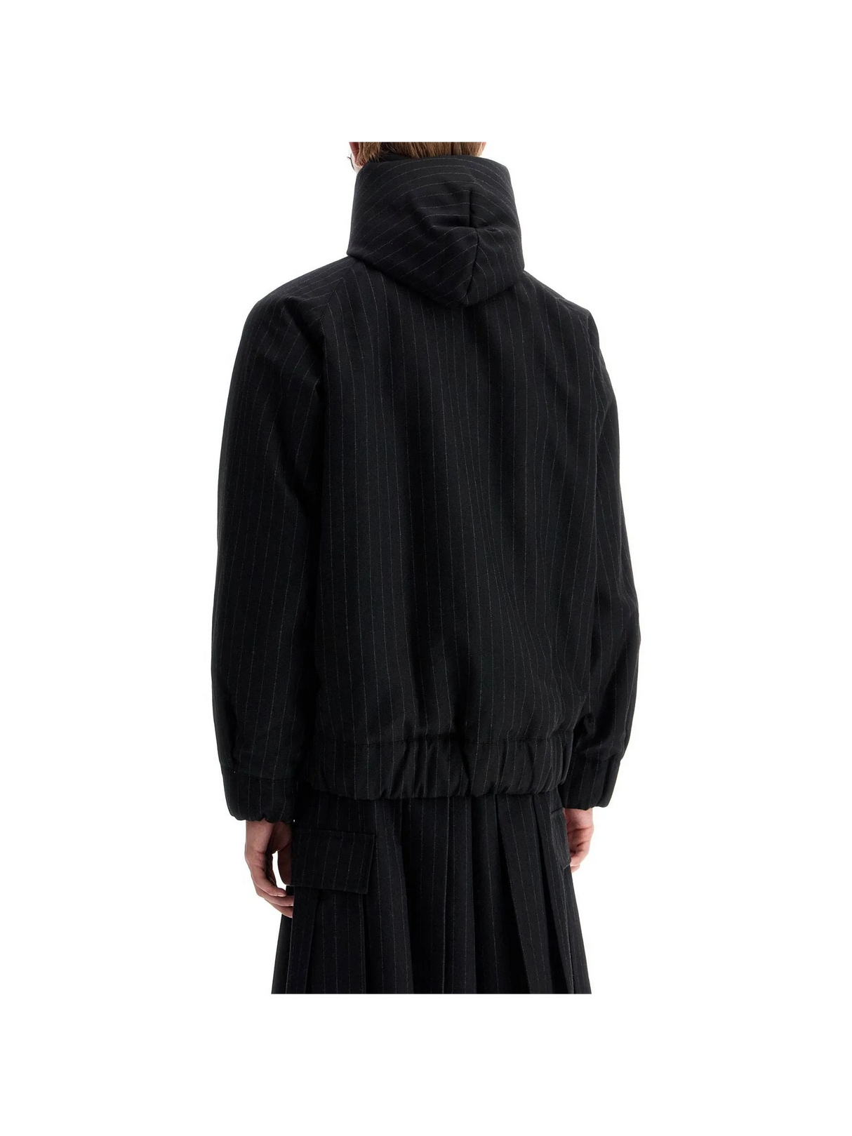 SACAI-Hooded Wool Gessato Jacket -JOHN JULIA.