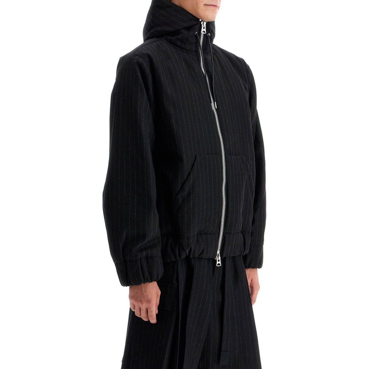 SACAI-Hooded Wool Gessato Jacket -JOHN JULIA.