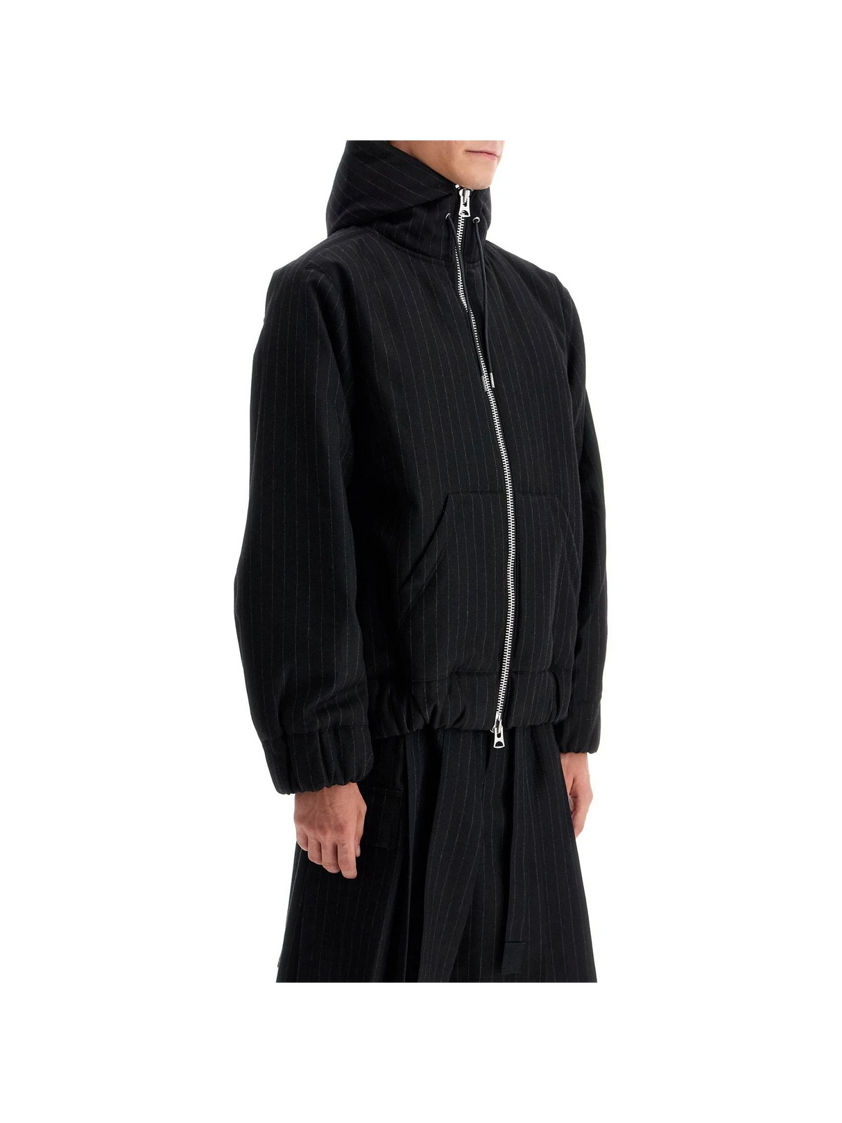 SACAI-Hooded Wool Gessato Jacket -JOHN JULIA.