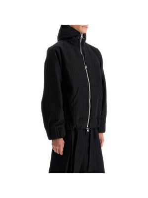 SACAI-Hooded Wool Gessato Jacket -JOHN JULIA.