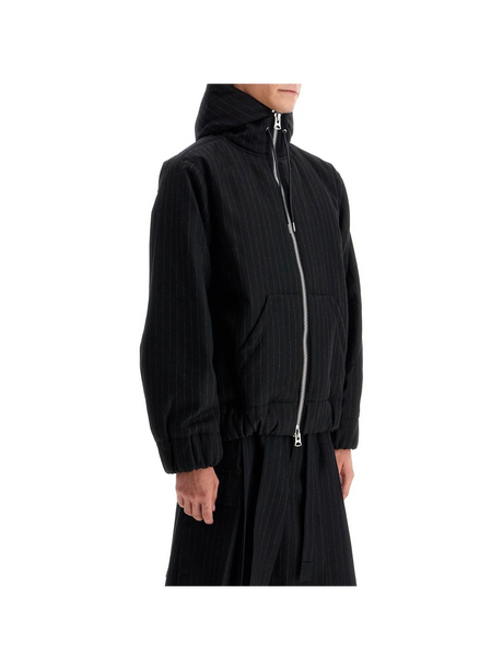 SACAI-Hooded Wool Gessato Jacket -JOHN JULIA.