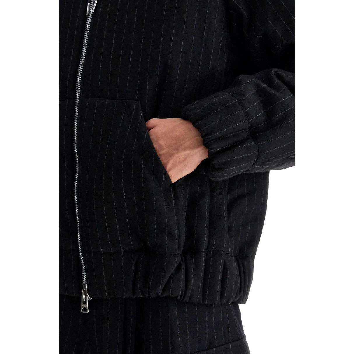 SACAI-Hooded Wool Gessato Jacket -JOHN JULIA.